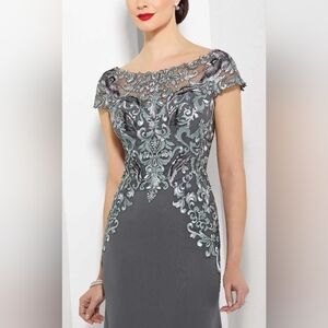 Cameron Blake Gray Illusion Appliqued Mother of the Bride Size 10